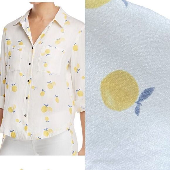 Billy T Lemon-Print Button-Down Shirt White Size Medium - Picture 1 of 8